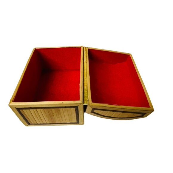 Wooden Bahamas Trinket Box With Hinged Lid & Red Velvet Interior - 5" x 3.5" x 3 - Picture 3 of 7